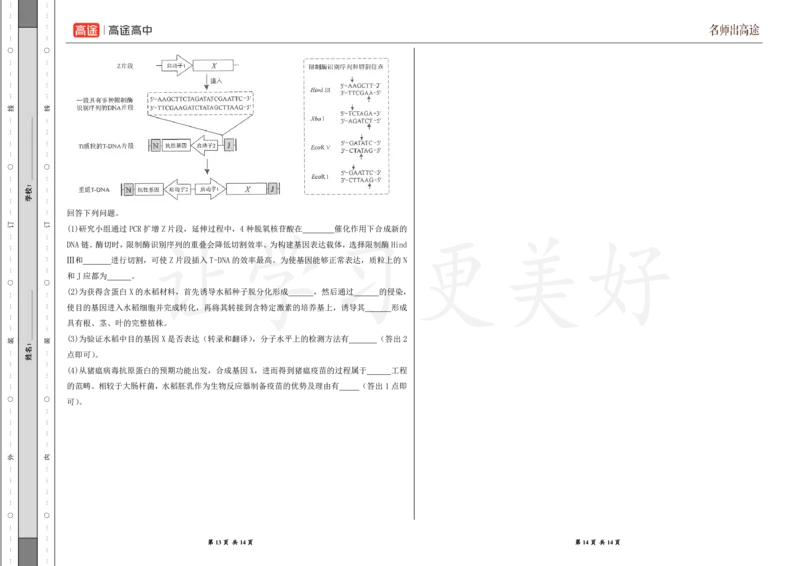 (8.26)-点睛押题卷&mdash;&mdash;吉林卷_2024高考押题卷_132024高途全系列_26高途点睛卷_2024点睛密卷-生物