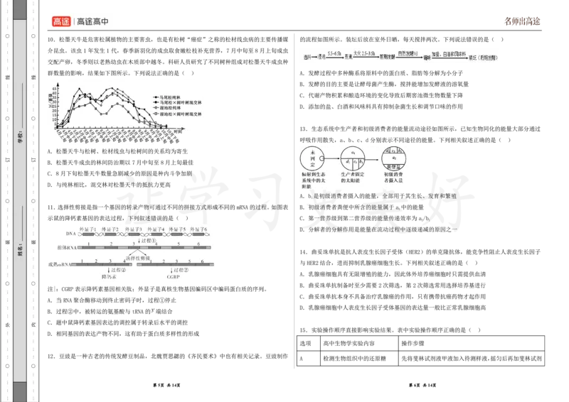 (8.4)-点睛押题卷&mdash;&mdash;北京卷_2024高考押题卷_132024高途全系列_26高途点睛卷_2024点睛密卷-生物