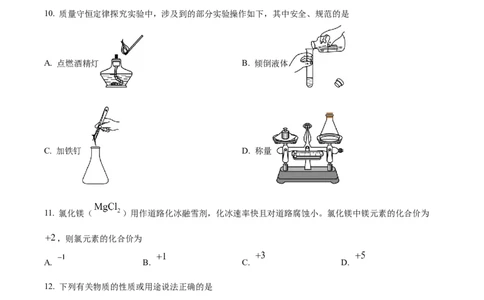 精品解析：2024年湖南省中考化学试题（原卷版）_中考真题_5.化学中考真题2015-2024年_2024年中考化学真题_精品解析：2024年湖南省中考化学试题