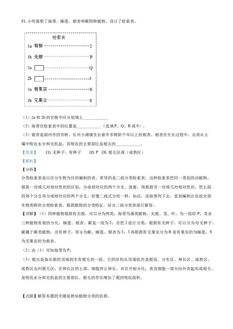 精品解析：浙江省湖州市2020年中考科学试题（解析版）_中考真题_7.政治中考真题2015-2024年_2020政治真题79份_2020年中考真题精品解析科学（浙江湖州卷）精编word版
