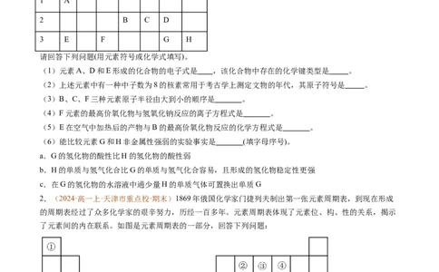 题型04物质结构与元素推断综合题（原卷版）_1多考区联考试卷_0108好题汇编备战2024-2025学年高一化学上学期期末真题分类汇编（新高考通用）