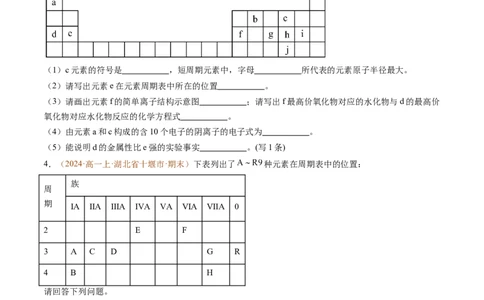 题型04物质结构与元素推断综合题（原卷版）_1多考区联考试卷_0108好题汇编备战2024-2025学年高一化学上学期期末真题分类汇编（新高考通用）