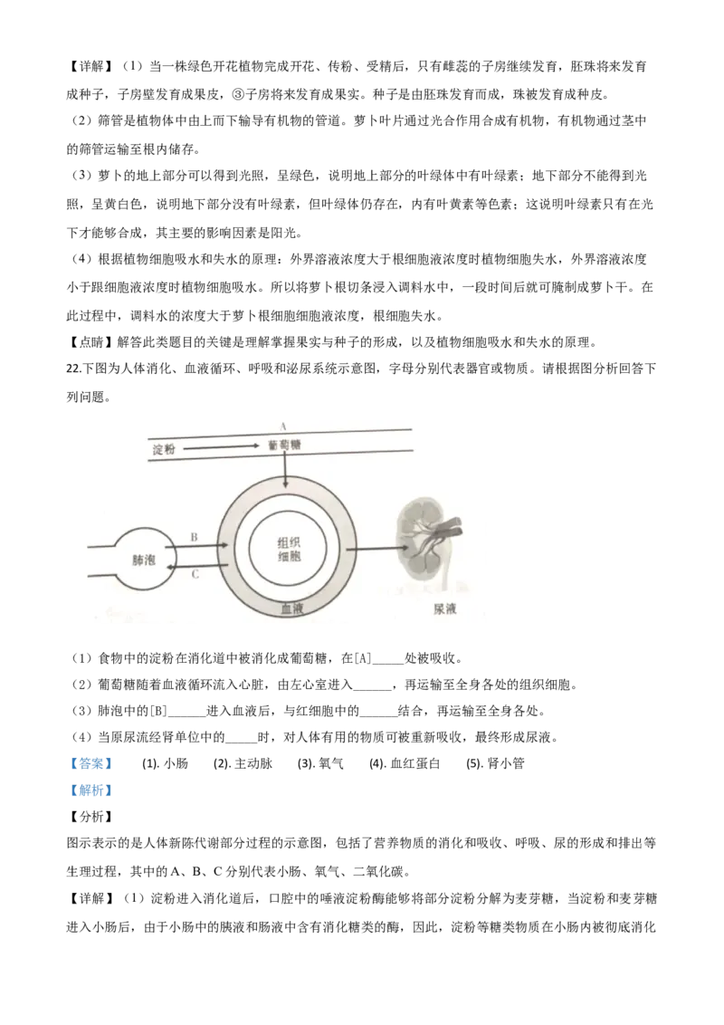 精品解析：甘肃省定西市2020年八年级中考生物试题（解析版）_中考真题_8.生物中考真题2015-2024年_2020生物真题74份_2020年中考真题精品解析生物（甘肃定西卷）精编word版