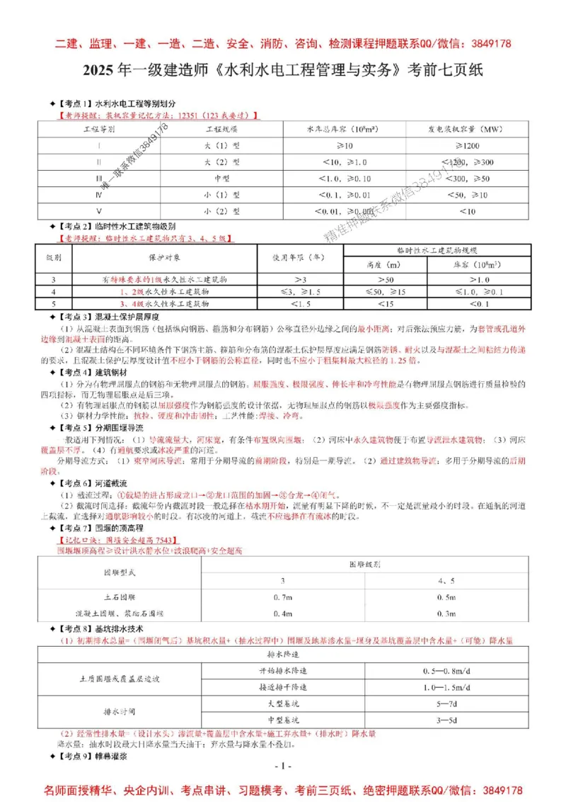 2025年一级建造师《水利水电管理与实务》考前七页纸_2026年一级建造师_2026年一建水利_2025年一建水利SVIP_05-考前密训✿央企特训✿机构普押_06-水利《央企内部7页纸》SMR推荐
