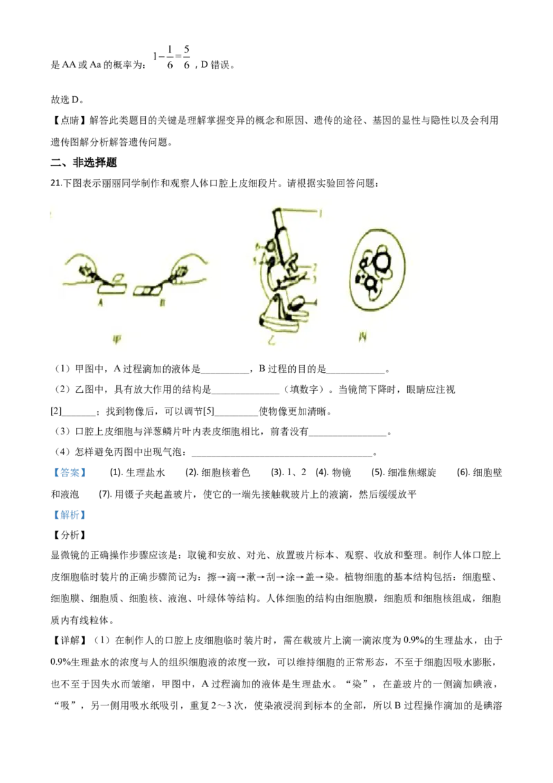 精品解析：湖南省衡阳市2020中考生物试题（解析版）_中考真题_8.生物中考真题2015-2024年_2020生物真题74份_2020年中考真题精品解析生物（湖南衡阳卷）精编word版