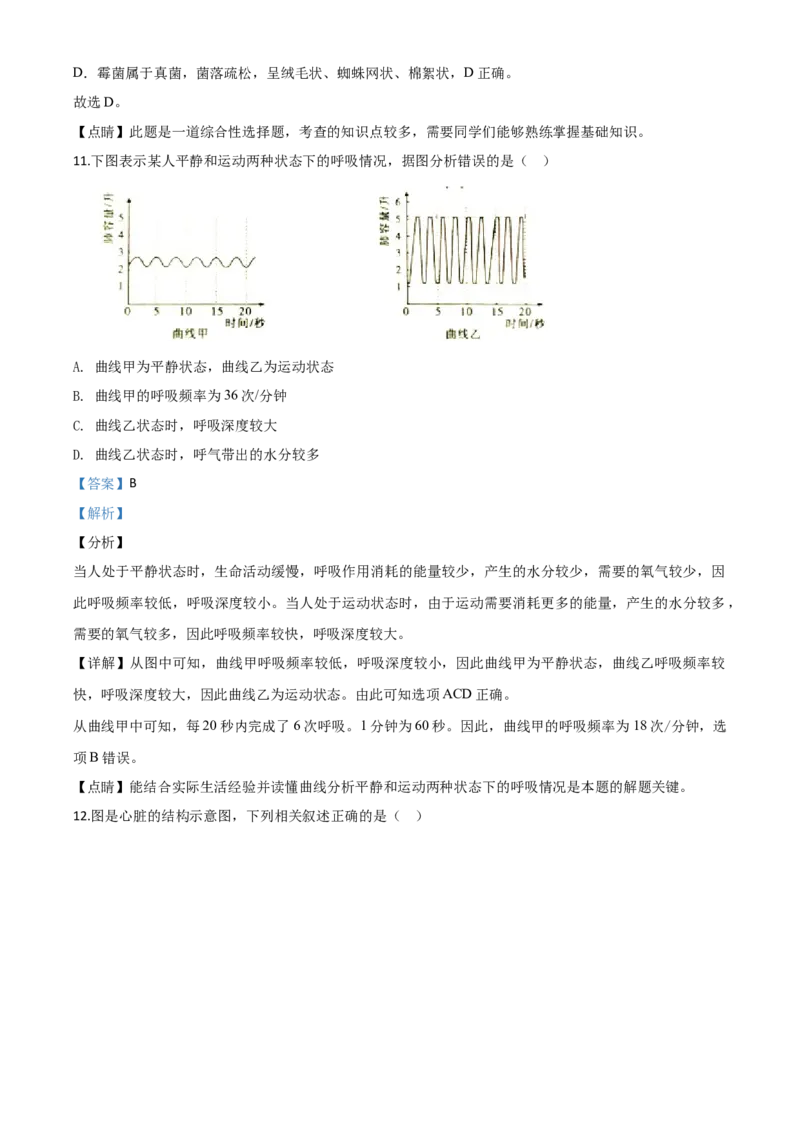 精品解析：湖南省衡阳市2020中考生物试题（解析版）_中考真题_8.生物中考真题2015-2024年_2020生物真题74份_2020年中考真题精品解析生物（湖南衡阳卷）精编word版