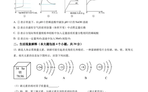 精品解析：2024年四川省南充市中考化学真题（原卷版）_中考真题_5.化学中考真题2015-2024年_2024年中考化学真题_精品解析：2024年四川省南充市中考化学真题