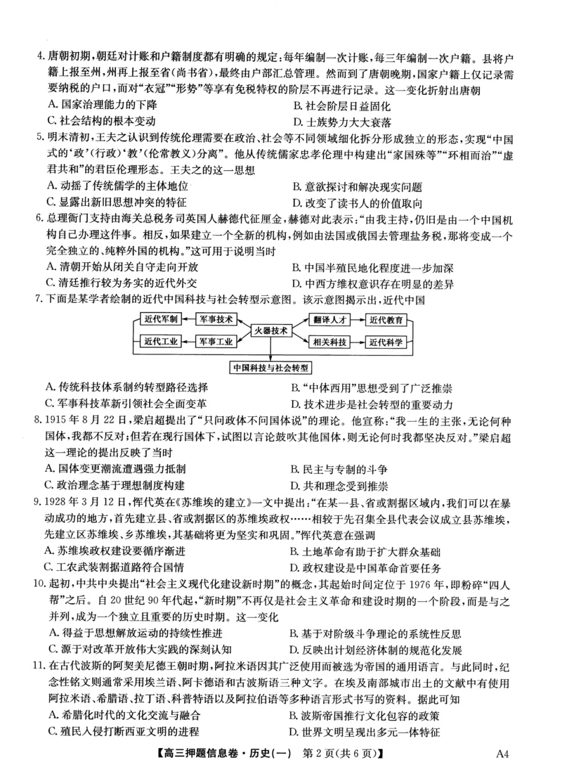 2025届高三押题信息卷（一）历史_2025年5月_2505032025届高三押题信息卷（一）