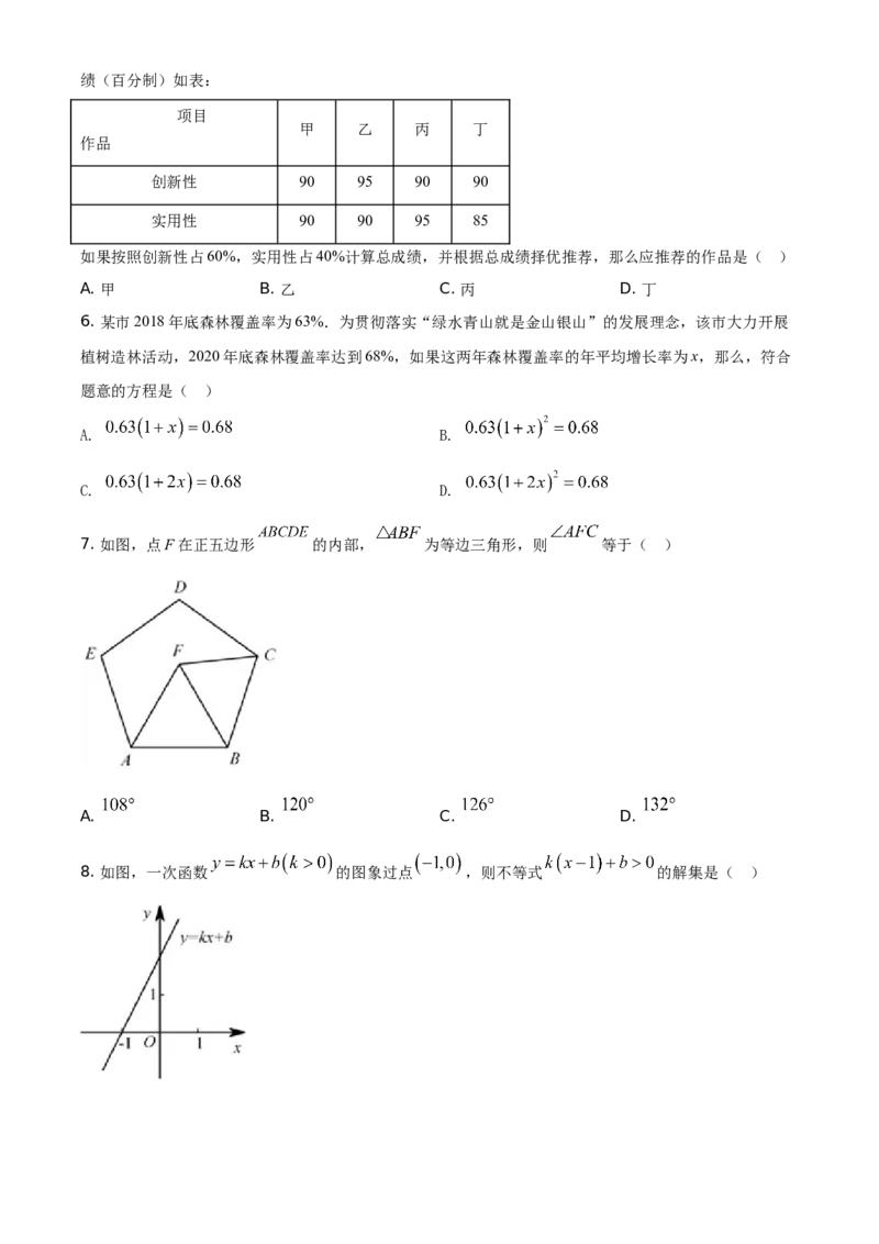 精品解析：福建省2021年中考数学试卷（原卷版）_中考真题_2.数学中考真题2015-2024年_地区卷_福建省_漳州数学16-21