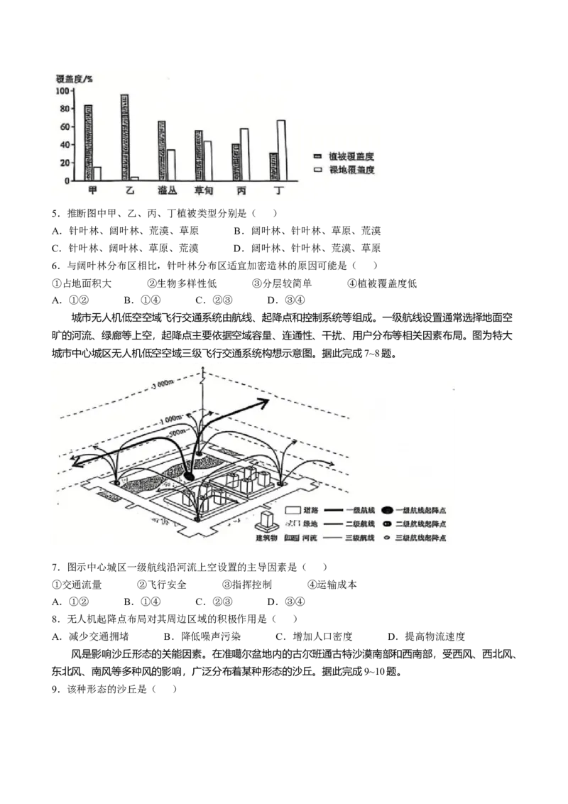 2025年1月内蒙古普通高等学校招生考试适应性测试（八省联考）地理试卷（含答案）_2025年1月_❤2025年高考综合改革适应性演练（八省联考）(1)