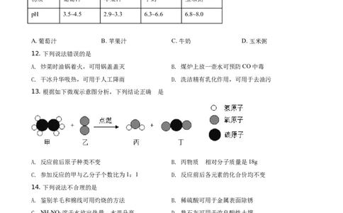 精品解析：湖南省湘潭市2021年中考化学试题（原卷版）_中考真题_5.化学中考真题2015-2024年_地区卷_湖南省_湘潭化学12-22