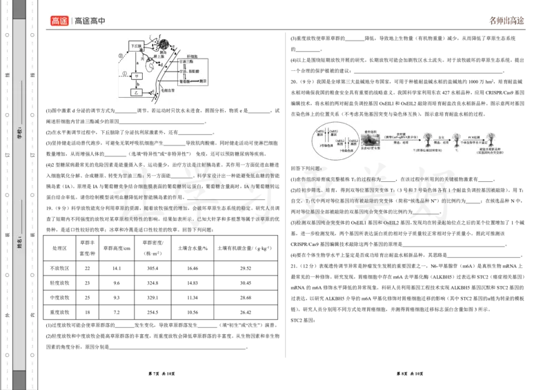 (8.8)-点睛押题卷&mdash;&mdash;甘肃卷_2024高考押题卷_132024高途全系列_26高途点睛卷_2024点睛密卷-生物