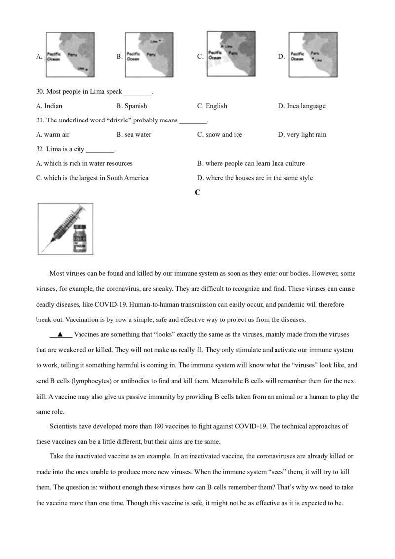 精品解析：浙江省温州市2021年中考英语试题（原卷版）_中考真题_3.英语中考真题2015-2024年_地区卷_浙江省_浙江温州英语10-22
