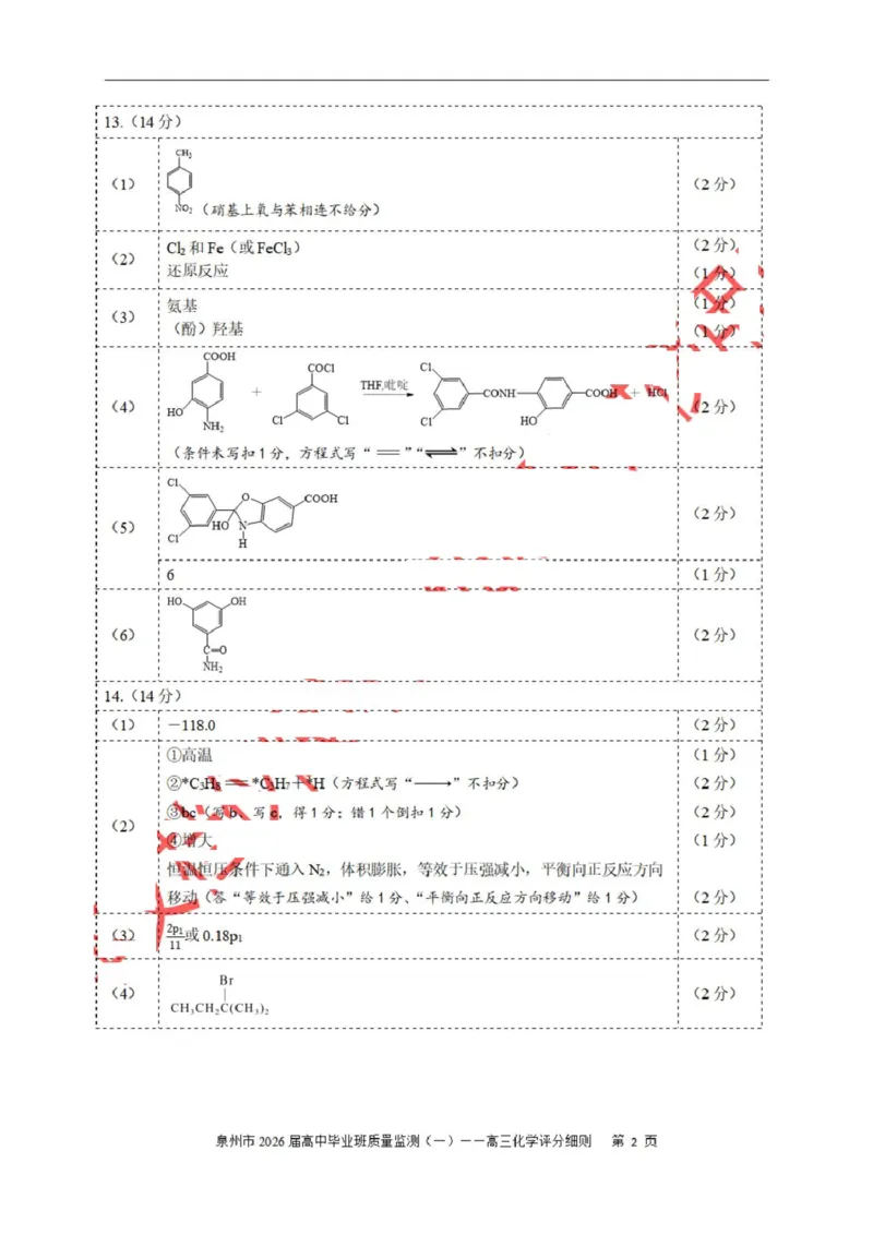 2026届福建泉州高三9月一检化学答案_2025年9月_250917福建省泉州市2026届高三上学期质量监测（一）（全科）_福建省泉州市2026届高三上学期质量监测（一）化学