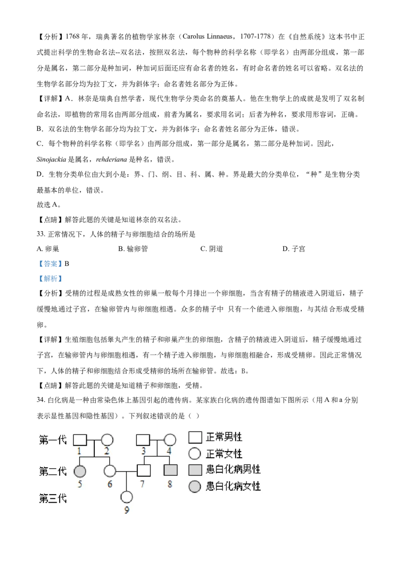 精品解析：江苏省苏州市2021年初中结业考试生物试题（解析版）_中考真题_8.生物中考真题2015-2024年_2021中考生物真题64份_2021江苏省_精品解析：江苏省苏州市2021年初中结业考试生物试题