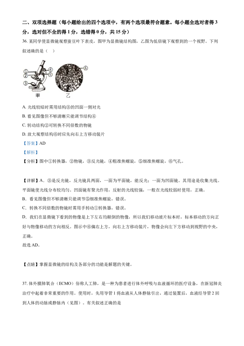 精品解析：江苏省苏州市2021年初中结业考试生物试题（解析版）_中考真题_8.生物中考真题2015-2024年_2021中考生物真题64份_2021江苏省_精品解析：江苏省苏州市2021年初中结业考试生物试题