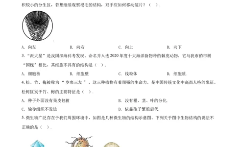 精品解析：山东省济宁市2021年中考生物试题（原卷版）_中考真题_8.生物中考真题2015-2024年_2021中考生物真题64份_2021山东省_精品解析：山东省济宁市2021年中考生物试题