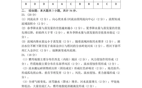 2025年秋学期10月质量调研高三地理答案_2025年10月_12026年试卷教辅资源等多个文件_251024江苏省无锡市三校联考2025-2026学年高三上学期10月月考