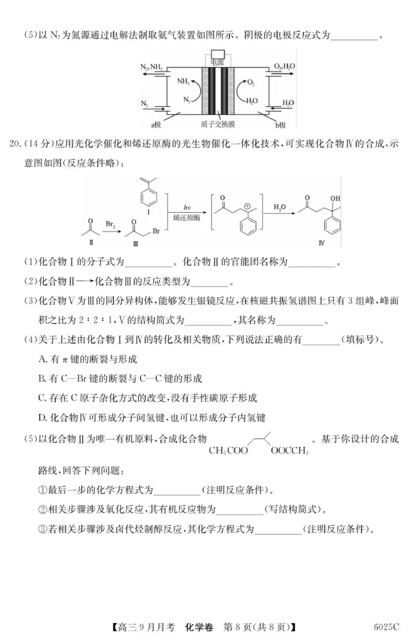 6025C化学（8页）_2025年9月_250915广东省2025-2026学年高三上学期9月月考（全科）_广东省2025-2026学年高三上学期9月月考化学试题（含答案）