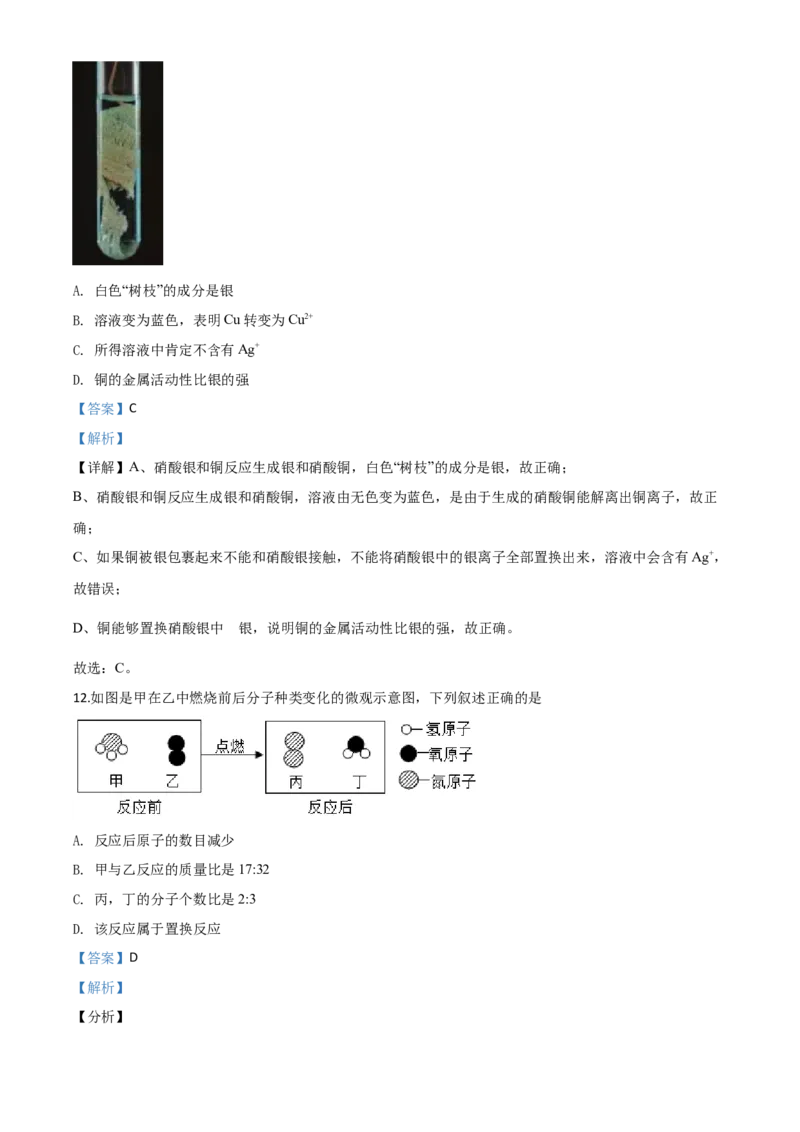 精品解析：江苏省无锡市2020年中考化学试题（解析版）_中考真题_5.化学中考真题2015-2024年_2020中考化学真题（113份）_2020年中考真题精品解析化学（江苏无锡卷）精编word版