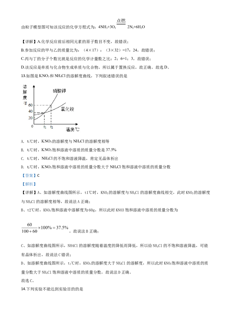 精品解析：江苏省无锡市2020年中考化学试题（解析版）_中考真题_5.化学中考真题2015-2024年_2020中考化学真题（113份）_2020年中考真题精品解析化学（江苏无锡卷）精编word版