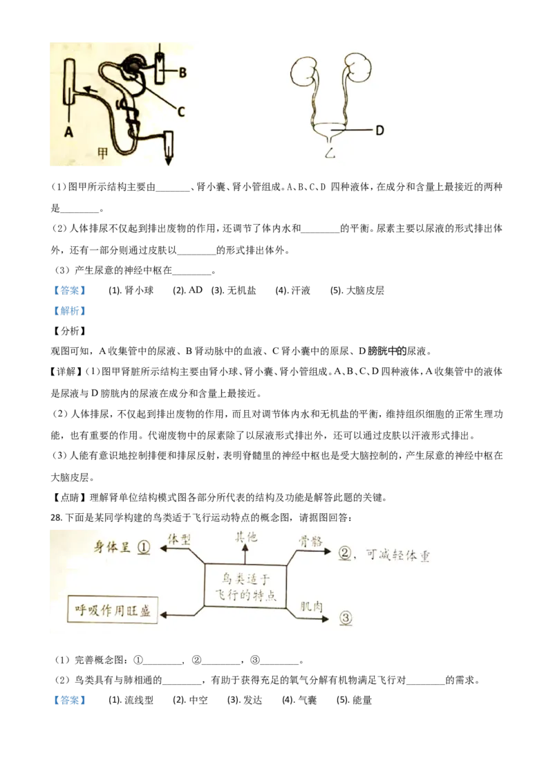 精品解析：湖南岳阳市2020年中考生物试题（解析版）_中考真题_8.生物中考真题2015-2024年_2020生物真题74份_2020年中考真题精品解析生物（湖南岳阳卷）精编word版