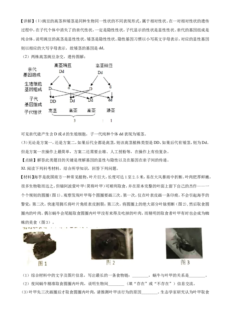 精品解析：湖南岳阳市2020年中考生物试题（解析版）_中考真题_8.生物中考真题2015-2024年_2020生物真题74份_2020年中考真题精品解析生物（湖南岳阳卷）精编word版