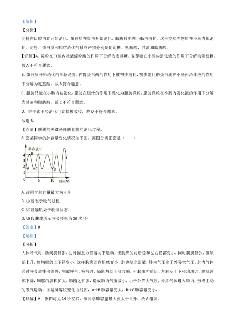 精品解析：湖南岳阳市2020年中考生物试题（解析版）_中考真题_8.生物中考真题2015-2024年_2020生物真题74份_2020年中考真题精品解析生物（湖南岳阳卷）精编word版