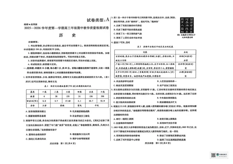 内蒙古包头市2026届高三上学期期中教学质量检测历史试卷（含答案）_2025年10月_12026年试卷教辅资源等多个文件_251024内蒙古包头市2026届高三上学期期中教学质量检测（全科）