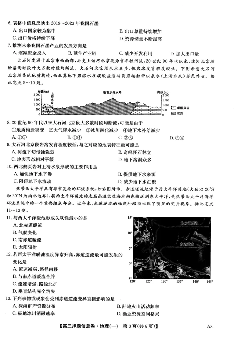 2025届高三押题信息卷（一）地理_2025年5月_2505032025届高三押题信息卷（一）