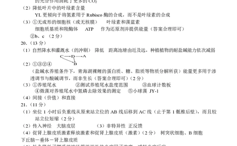 高三生物参考答案_2024届江苏省扬州市高三上学期1月期末考试_江苏省扬州市2024届高三上学期1月期末考试生物