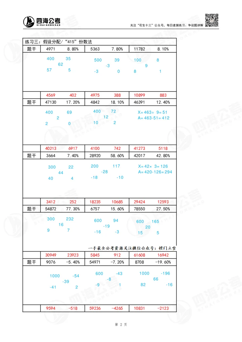 速算练习1_2026考公资料_（01）花生十三_速算2026年四海拾伊15天速算训练营_答案