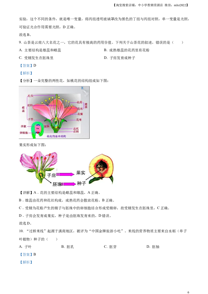 精品解析：2024年云南省中考生物真题（解析版）_中考真题_8.生物中考真题2015-2024年_2024年中考生物真题_精品解析：2024年云南省中考生物真题
