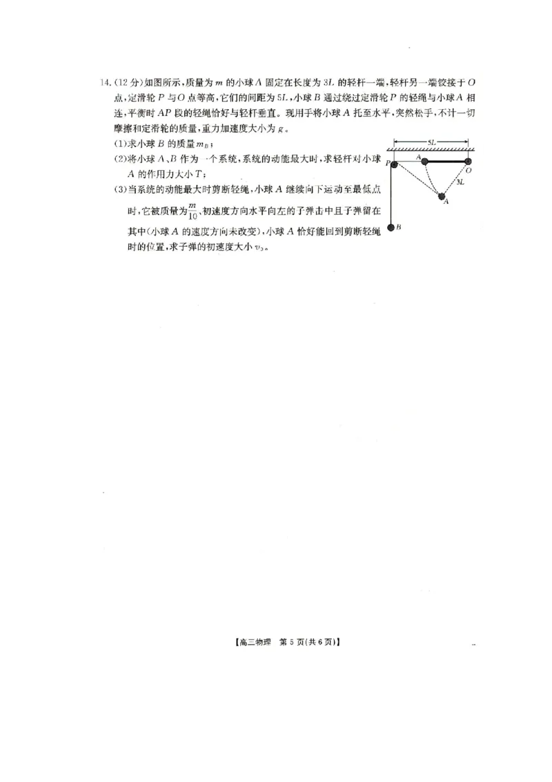 2025抚顺市六校协作体高三下学期期初检测物理试卷_2025年3月_250310辽宁省抚顺市六校协作体2024-2025学年高三下学期期初检测_2025抚顺市六校协作体高三下学期期初检测物理试卷和答案