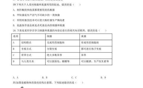 精品解析：山东省青岛市2020年中考生物试题（原卷版）_中考真题_8.生物中考真题2015-2024年_2020生物真题74份_2020年中考真题解析生物(山东青岛卷)精编word版