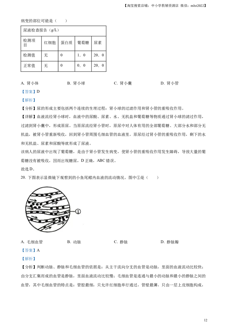 精品解析：2024年新疆生产建设兵团中考生物试题（解析版）_中考真题_8.生物中考真题2015-2024年_2024年中考生物真题_精品解析：2024年新疆生产建设兵团中考生物试题