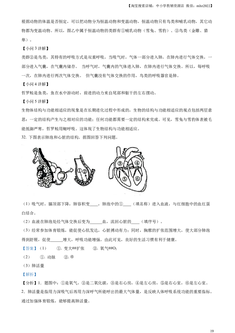 精品解析：2024年新疆生产建设兵团中考生物试题（解析版）_中考真题_8.生物中考真题2015-2024年_2024年中考生物真题_精品解析：2024年新疆生产建设兵团中考生物试题