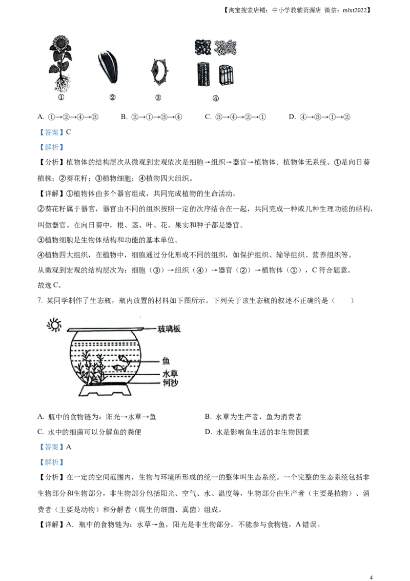 精品解析：2024年新疆生产建设兵团中考生物试题（解析版）_中考真题_8.生物中考真题2015-2024年_2024年中考生物真题_精品解析：2024年新疆生产建设兵团中考生物试题