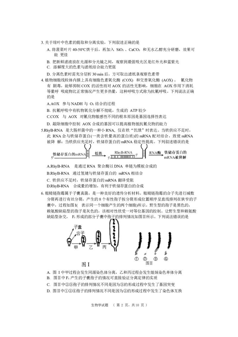 长郡生物_无_2024届湖南省长沙市长郡中学高三上学期期末适应性考试_湖南省长沙市长郡中学2024届高三上学期期末适应性考试生物