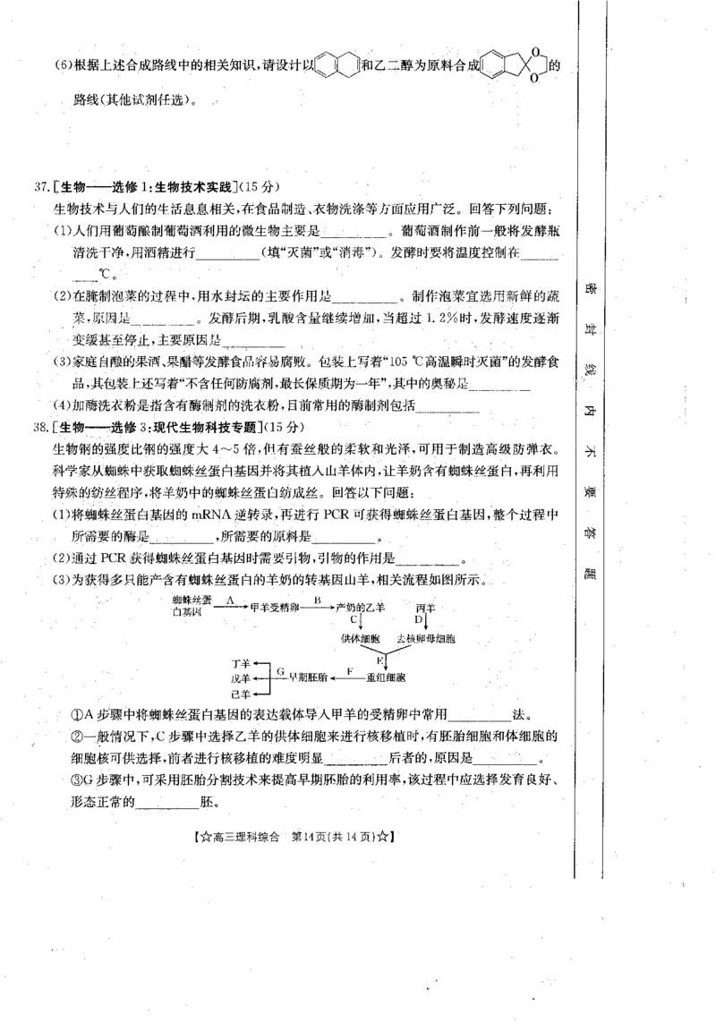 青海省2024届高三协作联考高三理科综合试卷_2024届青海省协作联考高三上学期一模（金太阳角标☆）_2024届青海省协作联考高三上学期一模（金太阳角标☆）理综