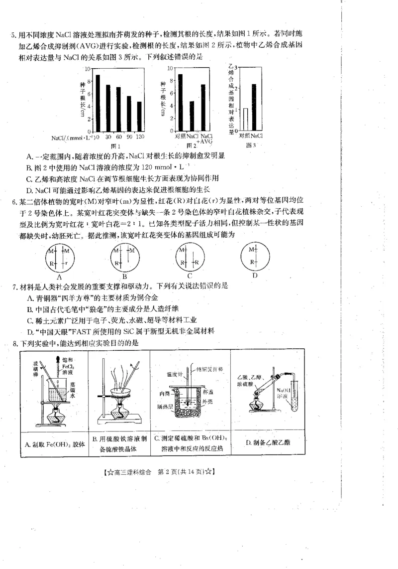 青海省2024届高三协作联考高三理科综合试卷_2024届青海省协作联考高三上学期一模（金太阳角标☆）_2024届青海省协作联考高三上学期一模（金太阳角标☆）理综