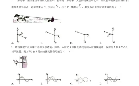 2025年1月内蒙古普通高等学校招生考试适应性测试（八省联考）物理试题_2025年1月_❤2025年高考综合改革适应性演练（八省联考）(1)