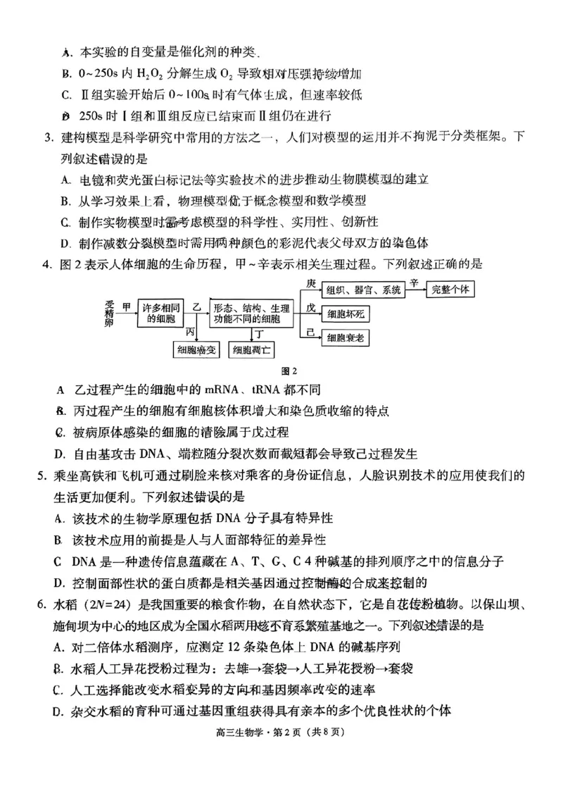 云南省保山市2024-2025学年高三上学期1月期末质量监测生物_2025年1月_250120云南省保山市2024-2025学年高三上学期1月期末质量监测试题