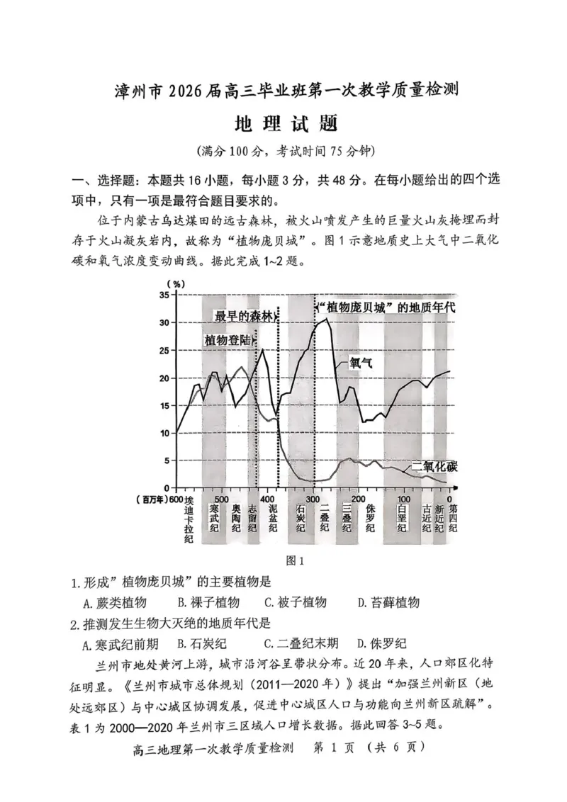 2026届福建省漳州市高三上学期第一次质检（开学）地理试题_2025年9月_250903福建省漳州市2026届高中毕业班第一次质量检测（全科）_福建省漳州市2026届高中毕业班第一次质量检测地理