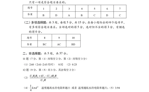2025届重庆主城五区一诊物理答案_2025年1月_250116重庆主城五区一诊暨九龙坡高2025届学业质量调研抽测（全科）_2025届重庆主城五区一诊物理