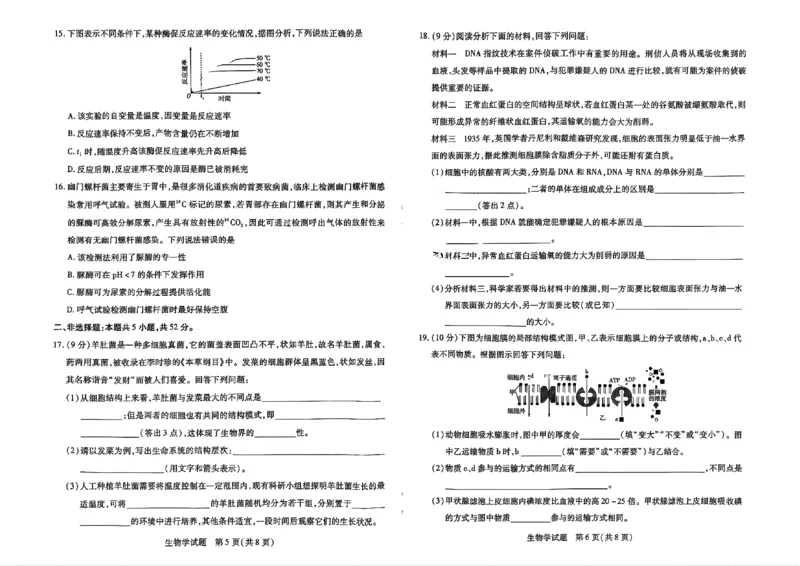 生物试题大联考_1多考区联考试卷_1217天一大联考2024-2025学年高一年级12月阶段性测试（二）_河南省名校大联考2024-2025学年高一上学期12月月考生物试题