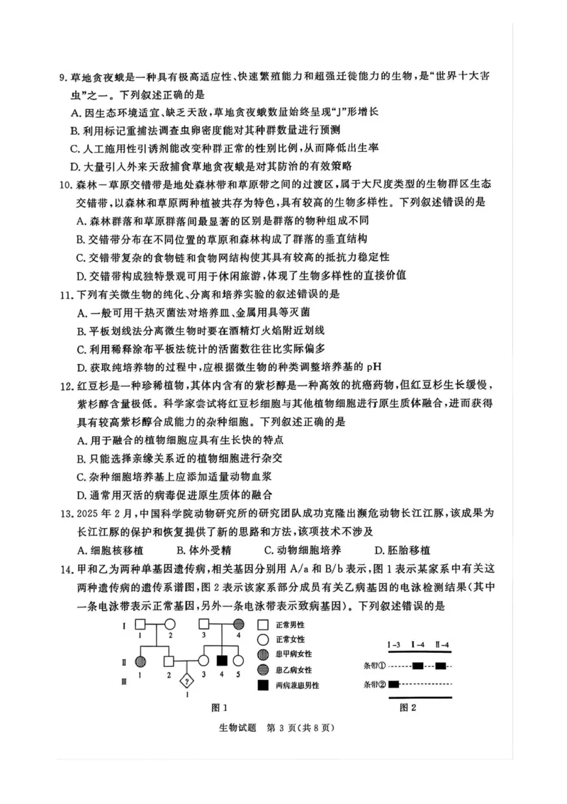 2025届河南省青桐鸣高三4月大联考生物试题+答案_2025年4月_2504172025届河南省青桐鸣高三4月大联考（全科）