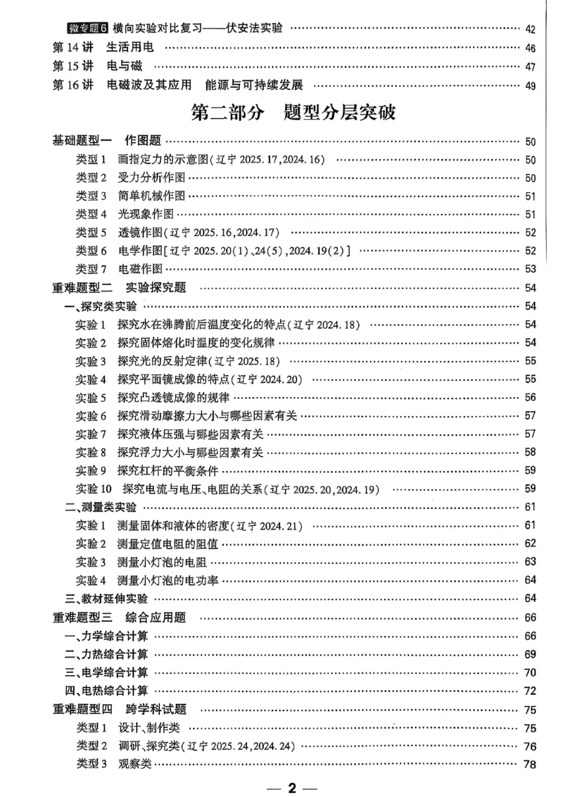 2026辽宁万唯试题研究（物理-2分层作业本）_26《万唯中考试题研究》辽宁_2026《辽宁万唯试题研究》物理