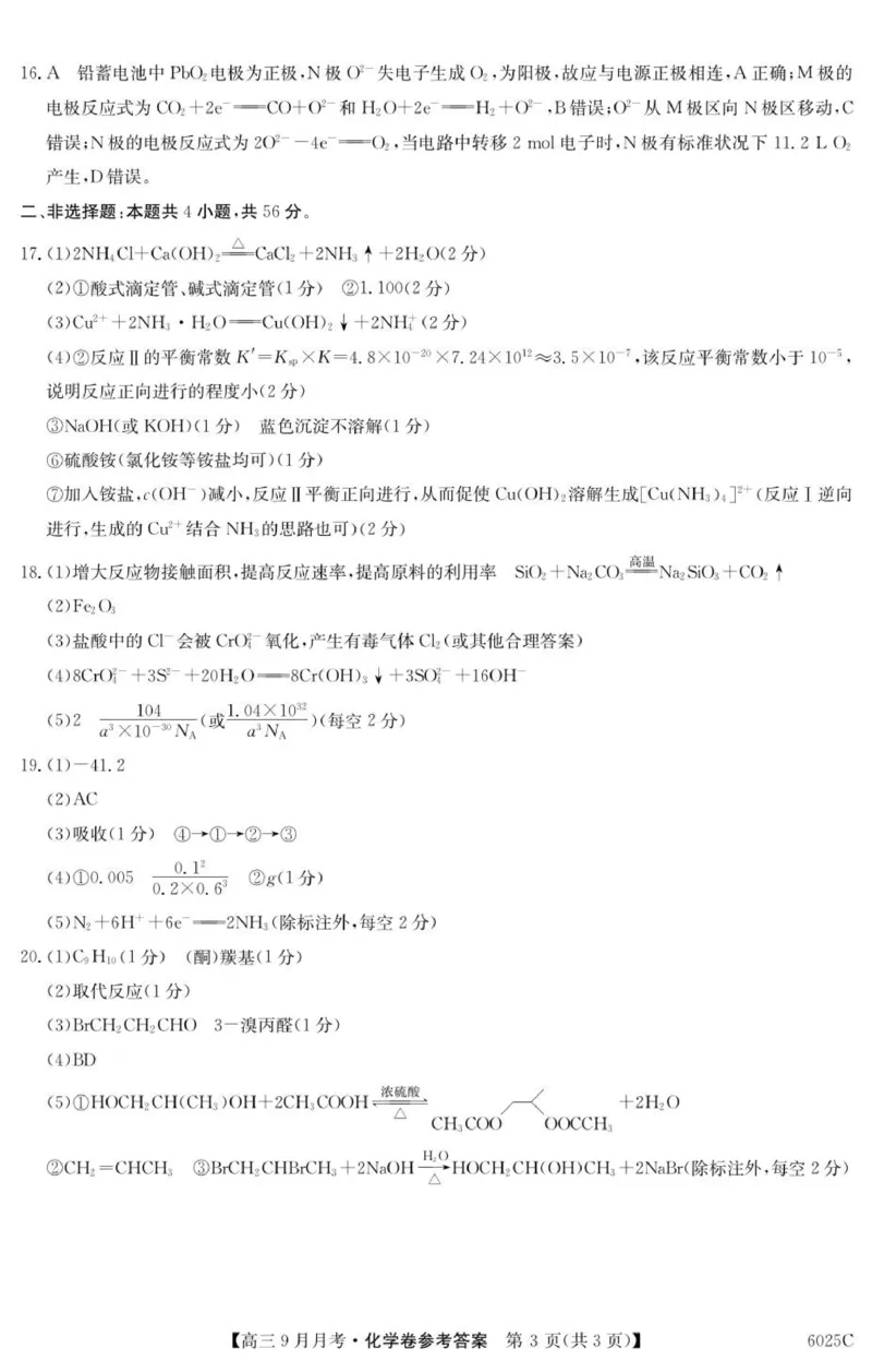 6025C化学DA_2025年9月_250915广东省2025-2026学年高三上学期9月月考（全科）_广东省2025-2026学年高三上学期9月月考化学试题（含答案）