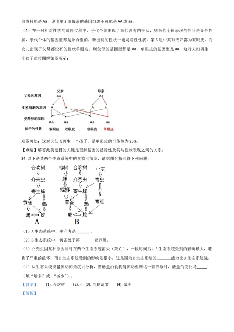 精品解析：四川省广安市2020年中考生物试题（解析版）_中考真题_8.生物中考真题2015-2024年_2020生物真题74份_2020年中考真题精品解析生物（四川广安卷）精编word版
